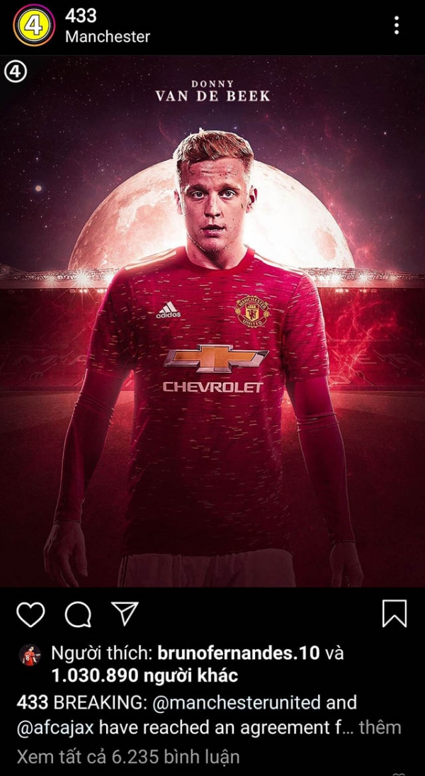 Bruno Fernandes, Rashford ngầm chào mừng Van de Beek tới MU