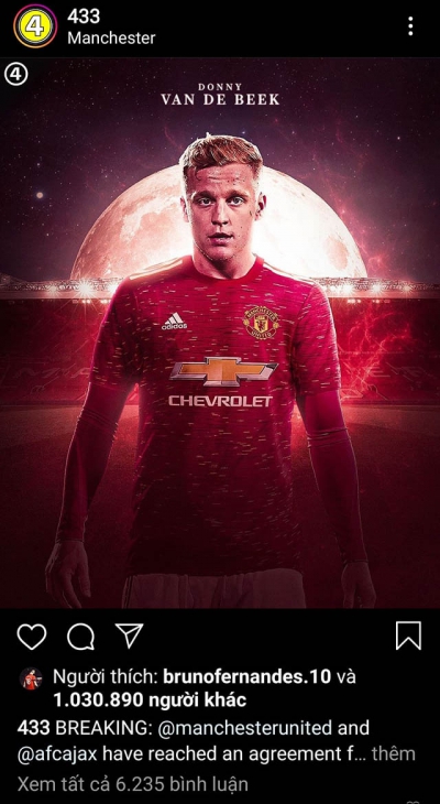 Bruno Fernandes, Rashford ngầm chào mừng Van de Beek tới MU