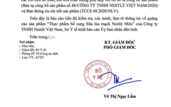 Kết quả kiểm nghiệm sản phẩm sữa lúa mạch Nestlé Milo
