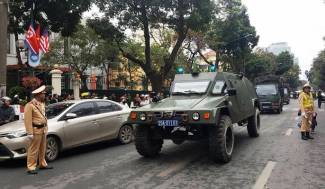 Triển khai xe bọc th&eacute;p bảo vệ an ninh Hội nghị thượng đỉnh Mỹ-Triều Ti&ecirc;n